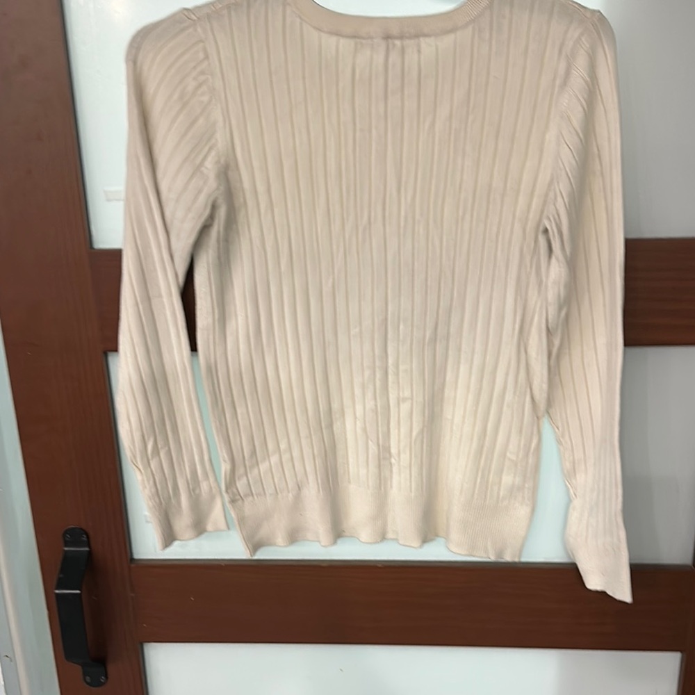 Cream Ribbed Tie Front Hoodie - Picture 3 of 4